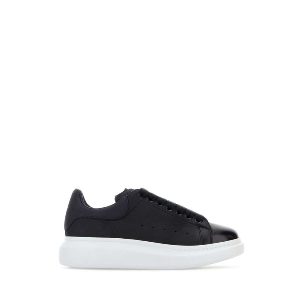 Alexander Mcqueen Men Black Leather Sneakers With Black Heel